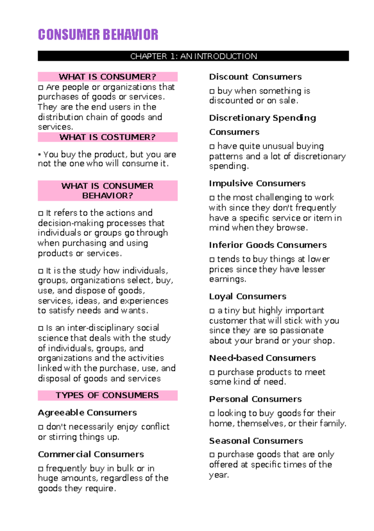 Consumer Behavior CH1: Insights & Influences in Marketing - Studocu