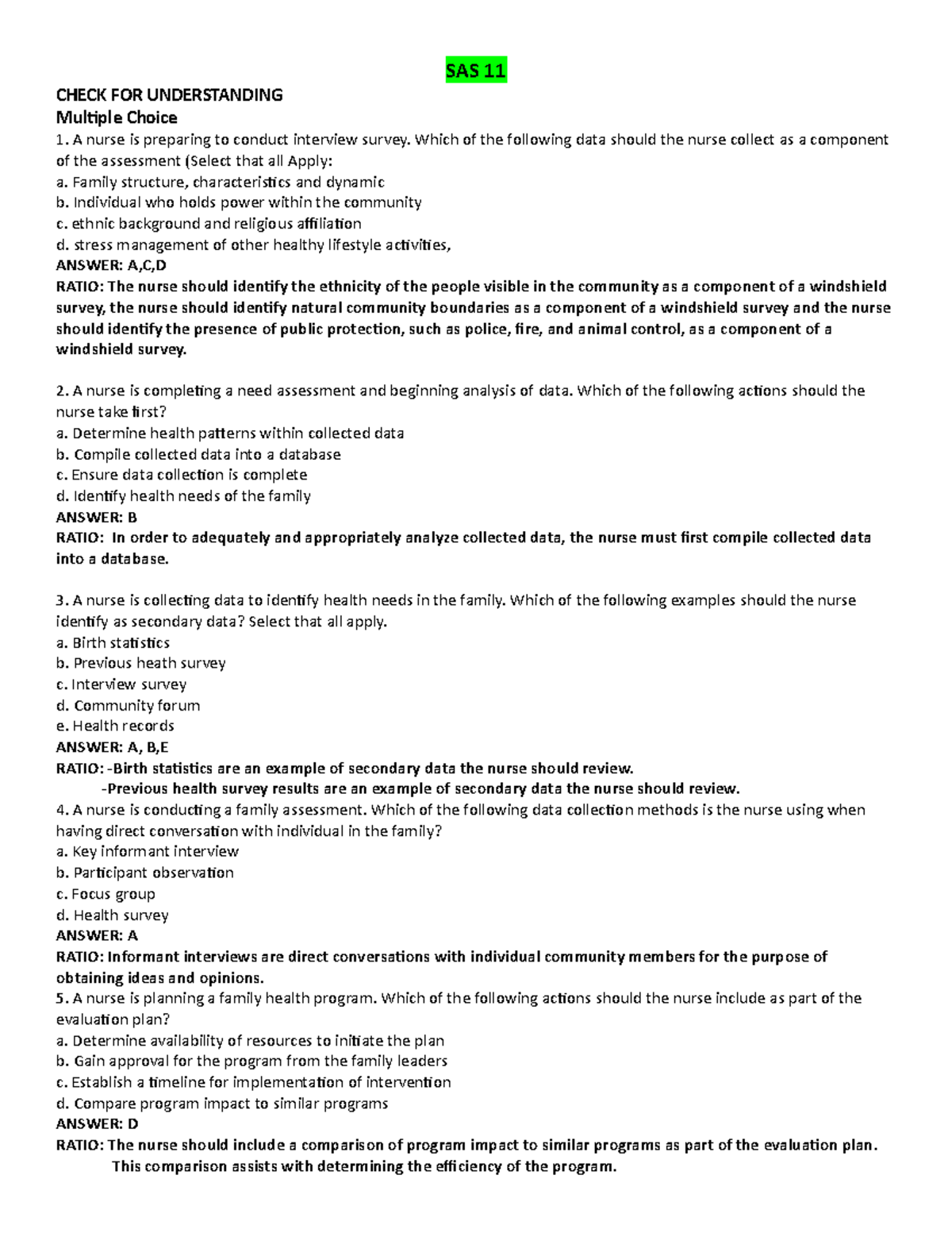 CHN LEC SAS 11 - Nursing Assessment & Data Collection Overview - Studocu