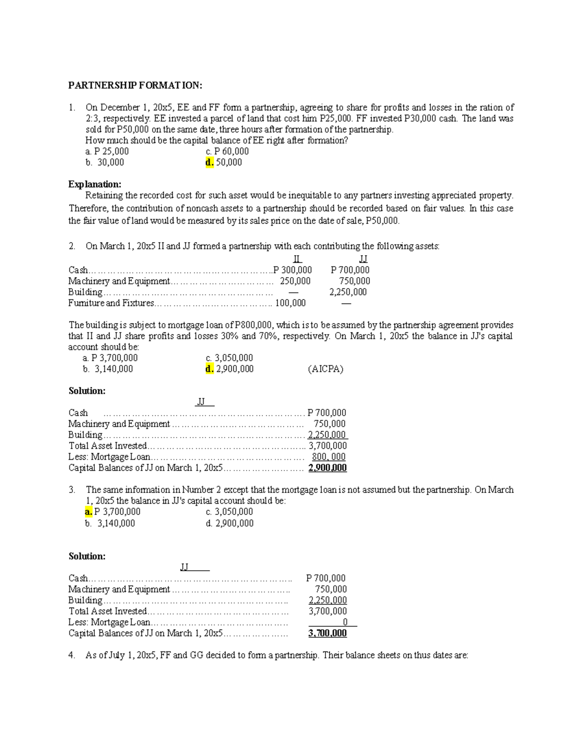 Partnership Formation and Capital Balances Analysis (ACCT 101) - Studocu