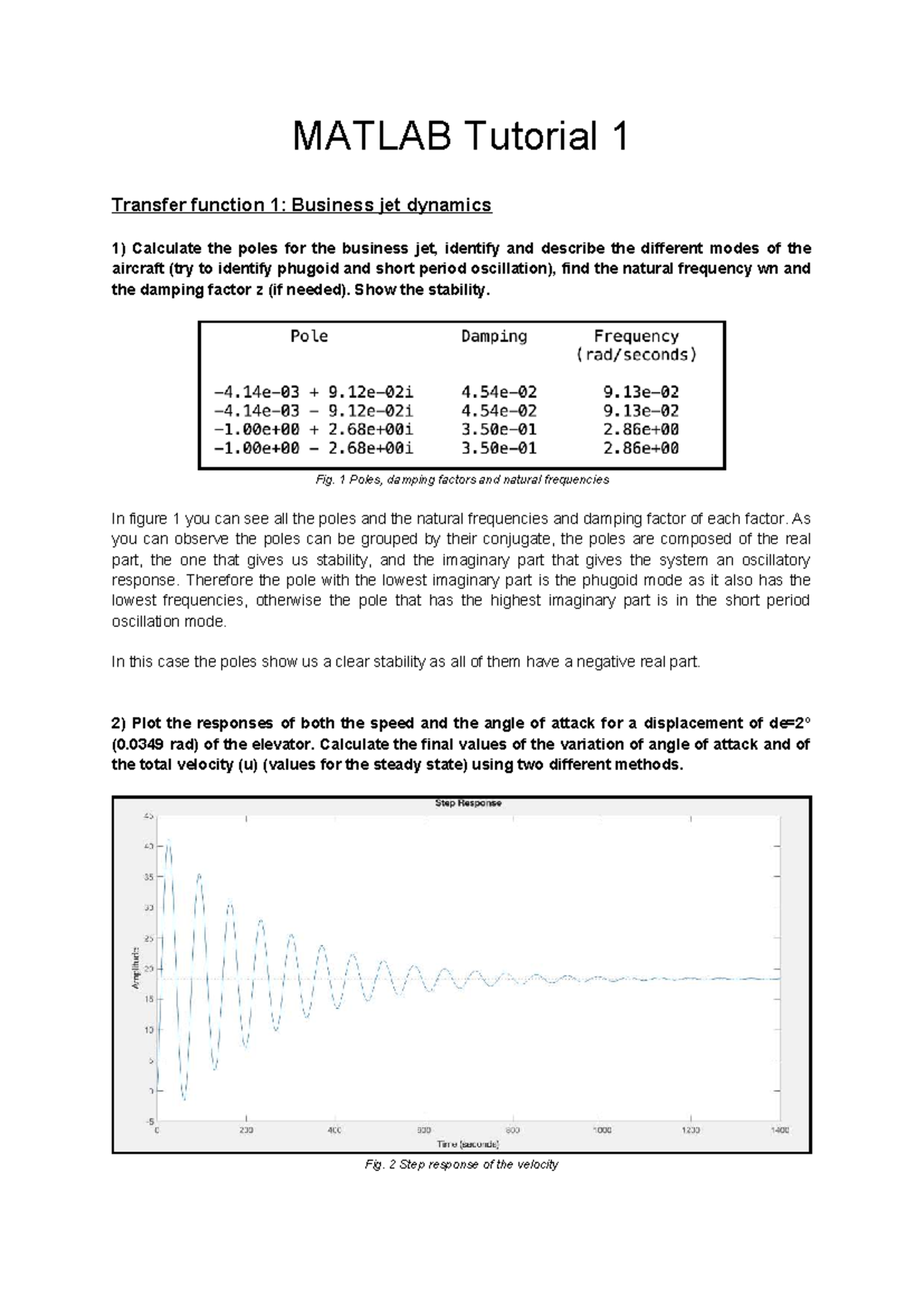 MATLAB 1: Business Jet Dynamics & Control Analysis - Studocu