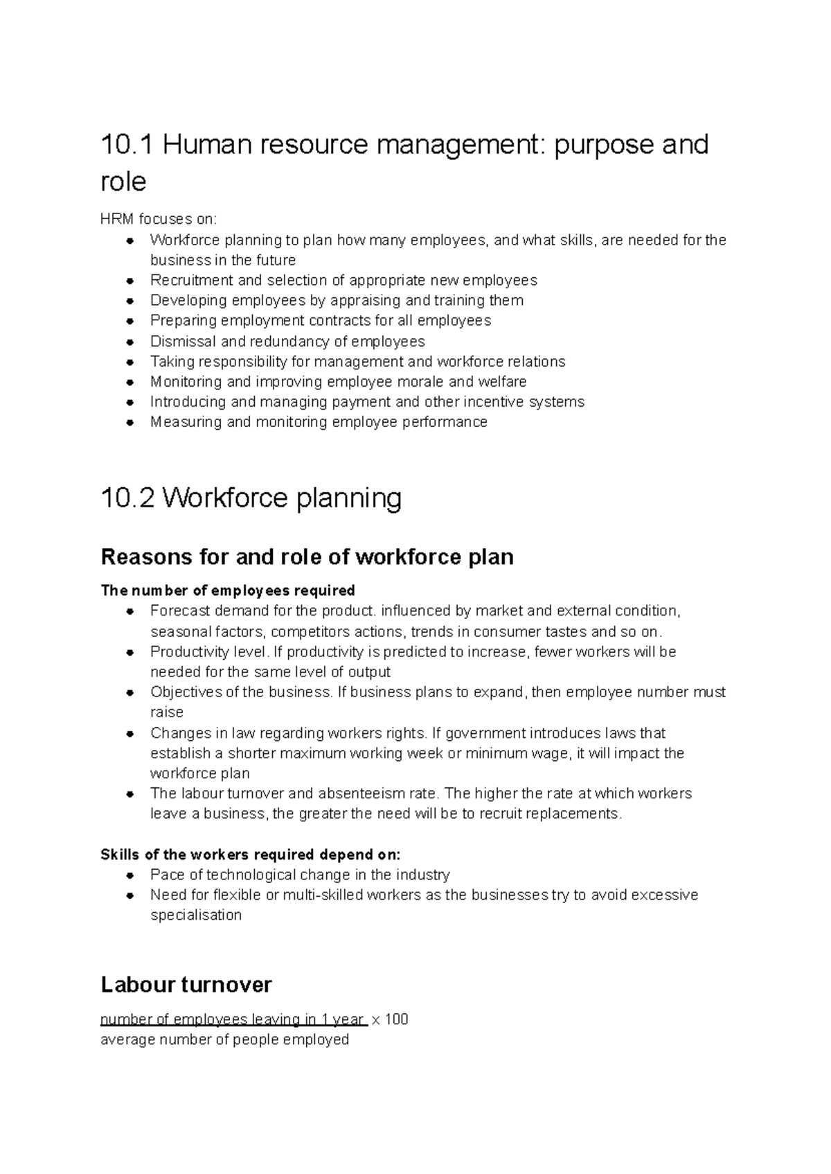Business Studies Unit 2: HRM, Workforce Planning, and Employee ...