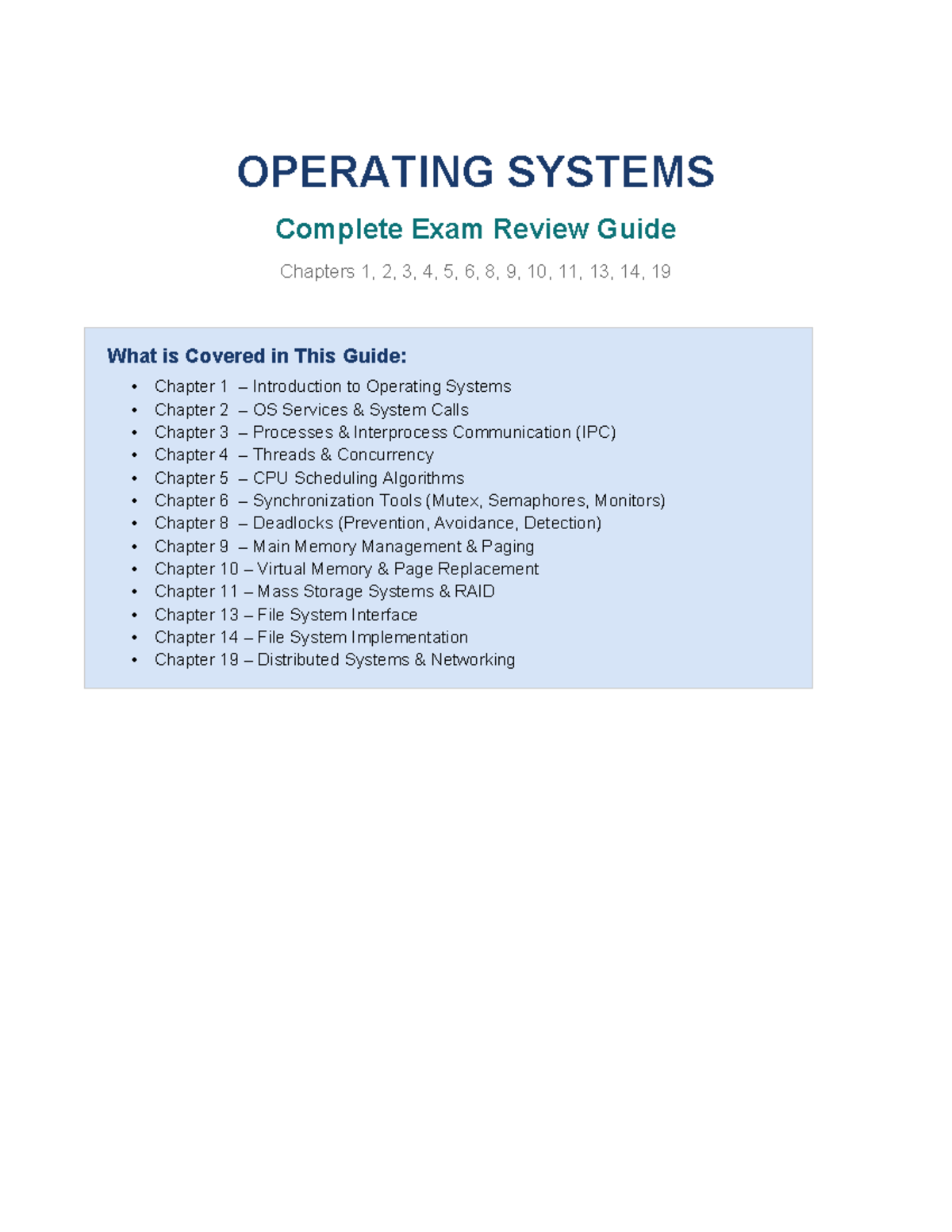 OS 101 Final Exam Review Notes: Key Concepts & Chapters 1-14 - Studocu