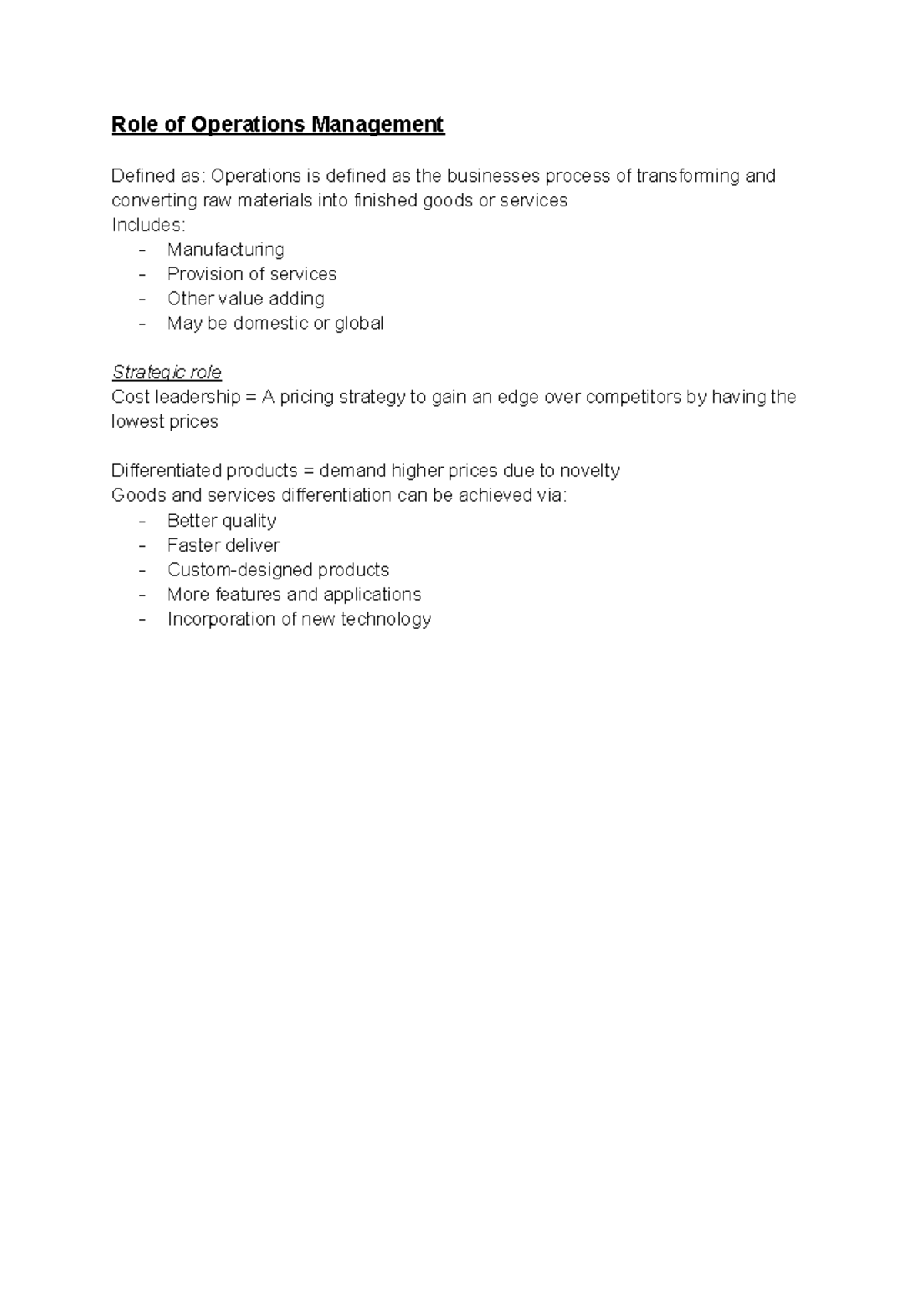 Operations Management Overview: Key Concepts and Strategies - Studocu