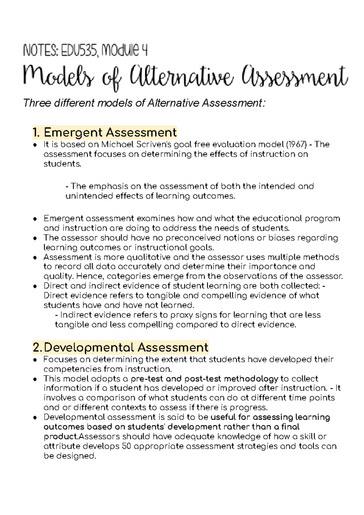 Alternative Assessment Models in Learning: Emergent Evaluation Focus ...