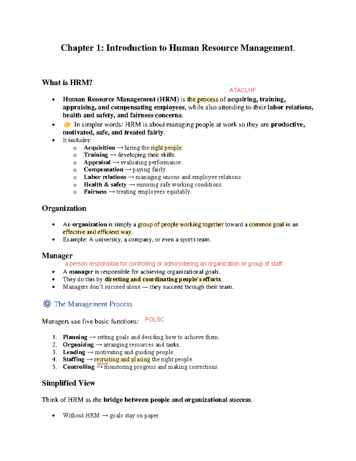 HRM 1 - Lecture Notes: Introduction to Human Resource Management - Studocu
