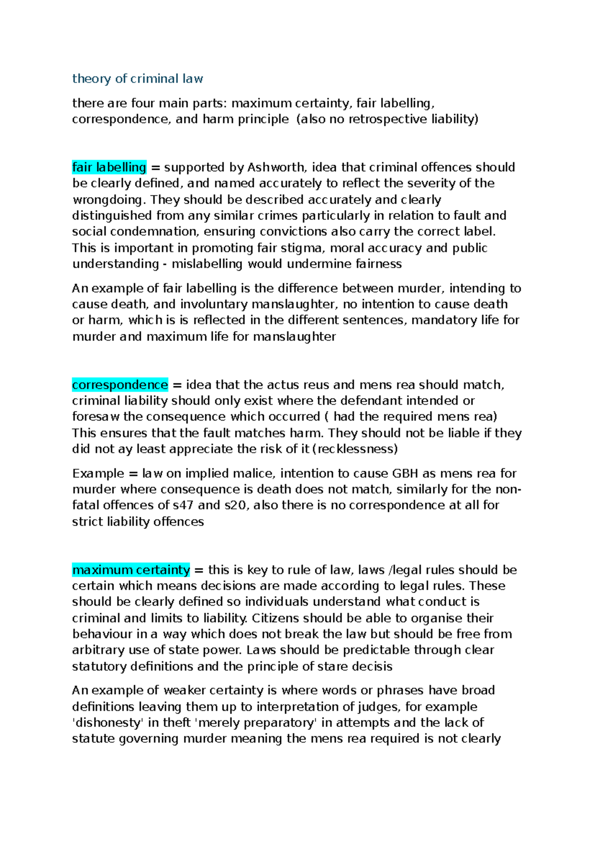 Theory of Criminal Law: Key Principles and Fair Labelling - Studocu