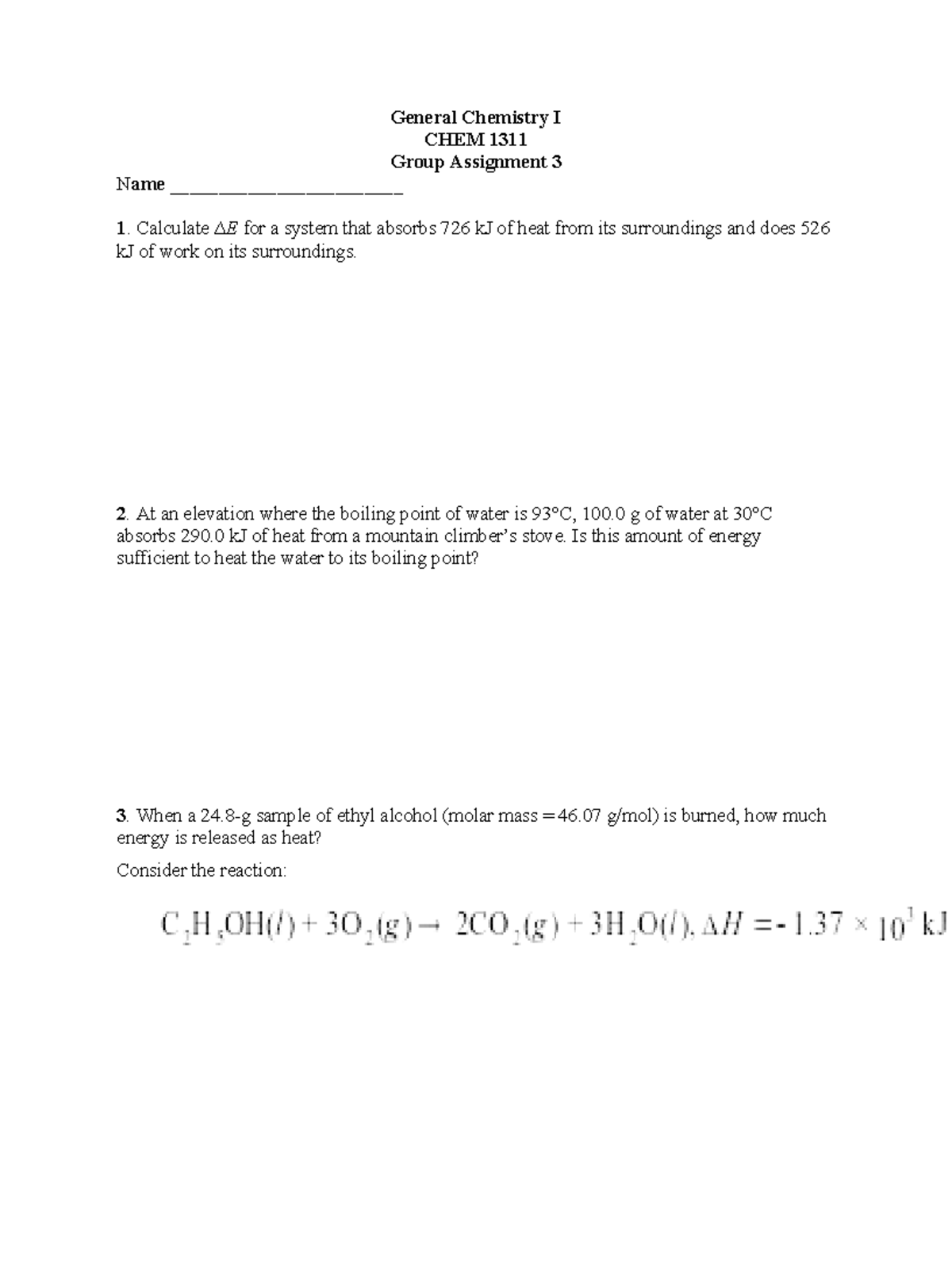 Group Assignment 3 CHEM 1311: General Chemistry I Fall 2025 - Studocu