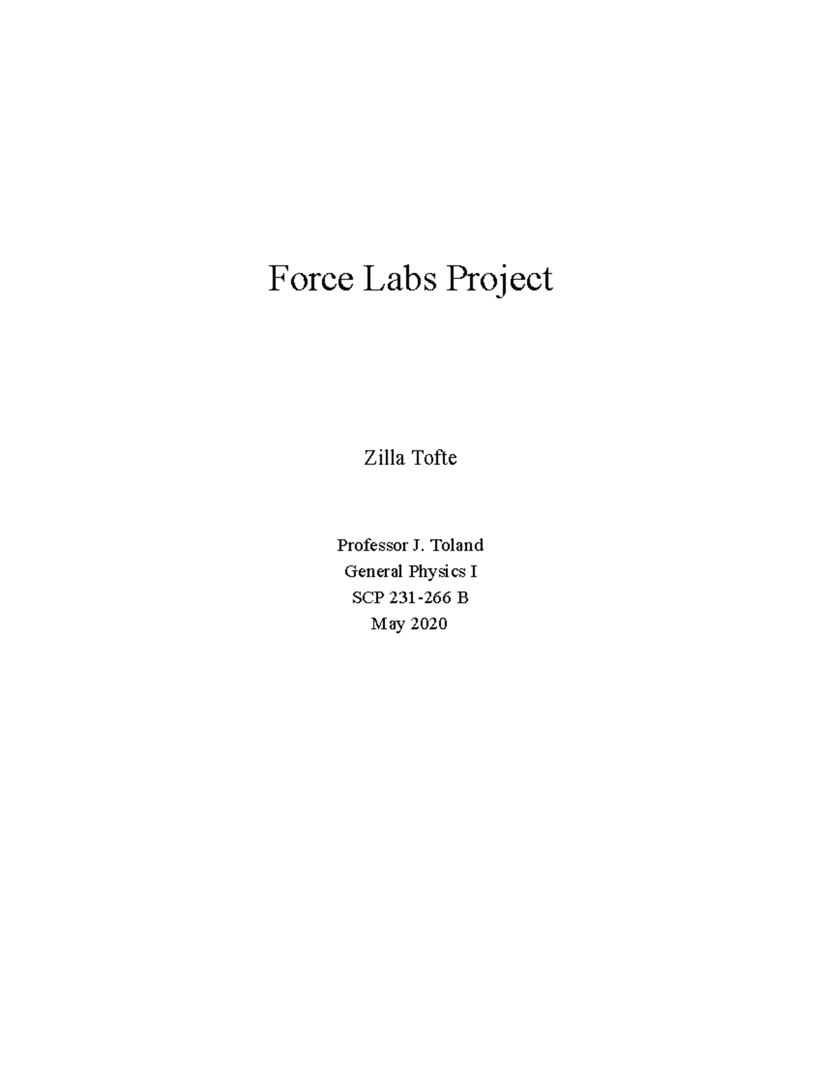 SCP 231-266 B: General Physics I Force Lab Assignment Report - Studocu