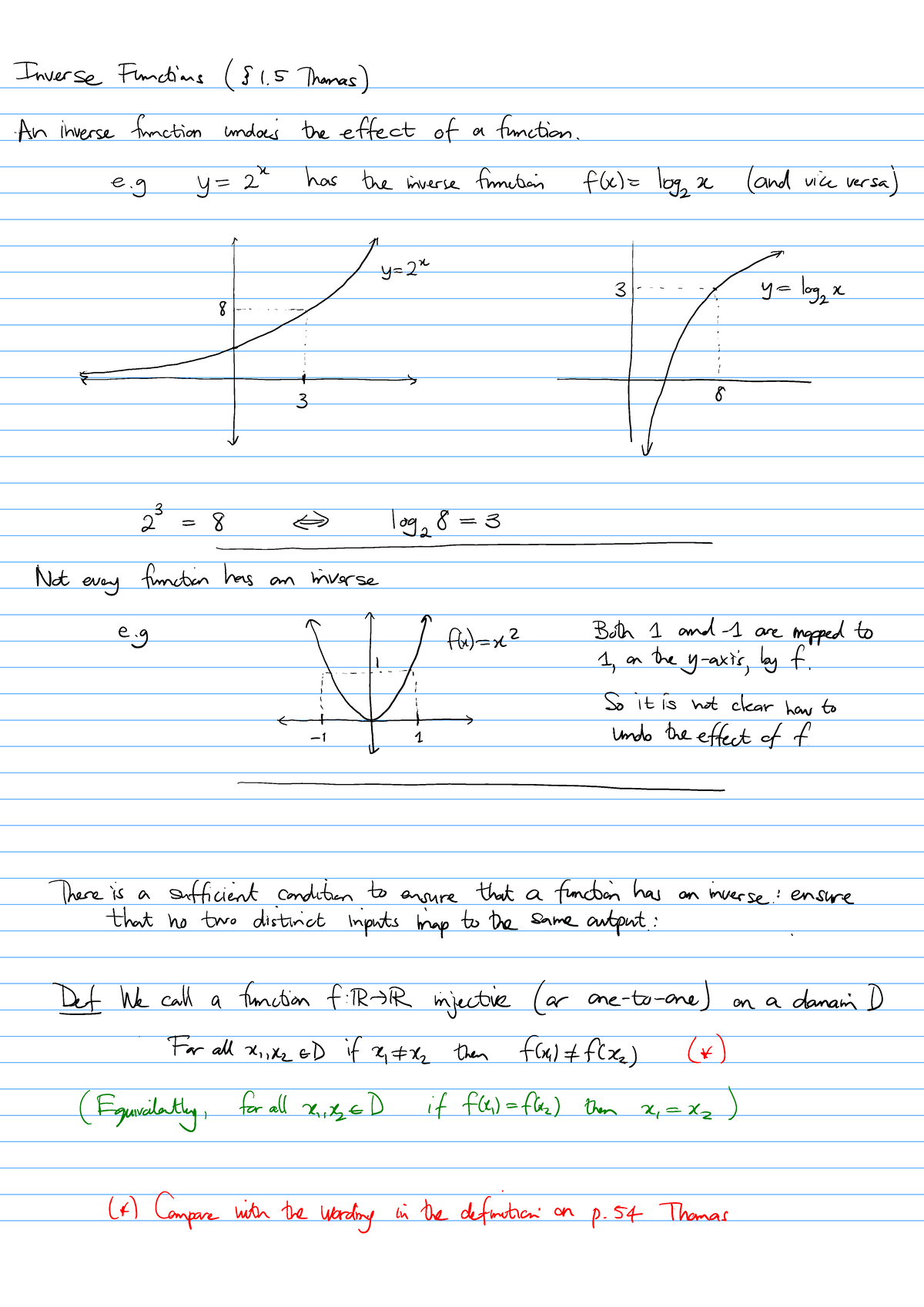 Lecture 4 (1.5) Inverse Functions: Detailed Annotations and Examples ...
