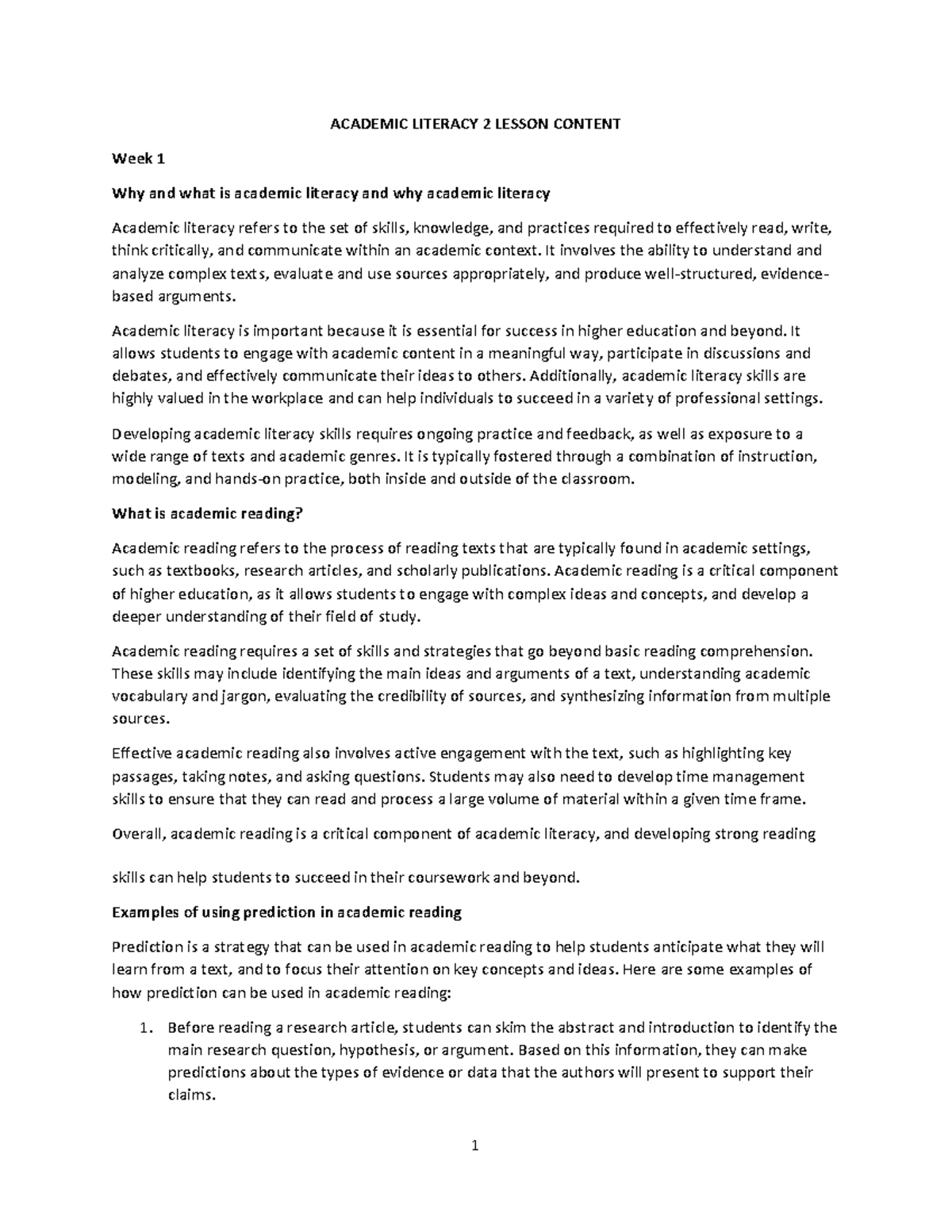 Academic Literacy 2: Core Notes and Strategies for Success - Studocu