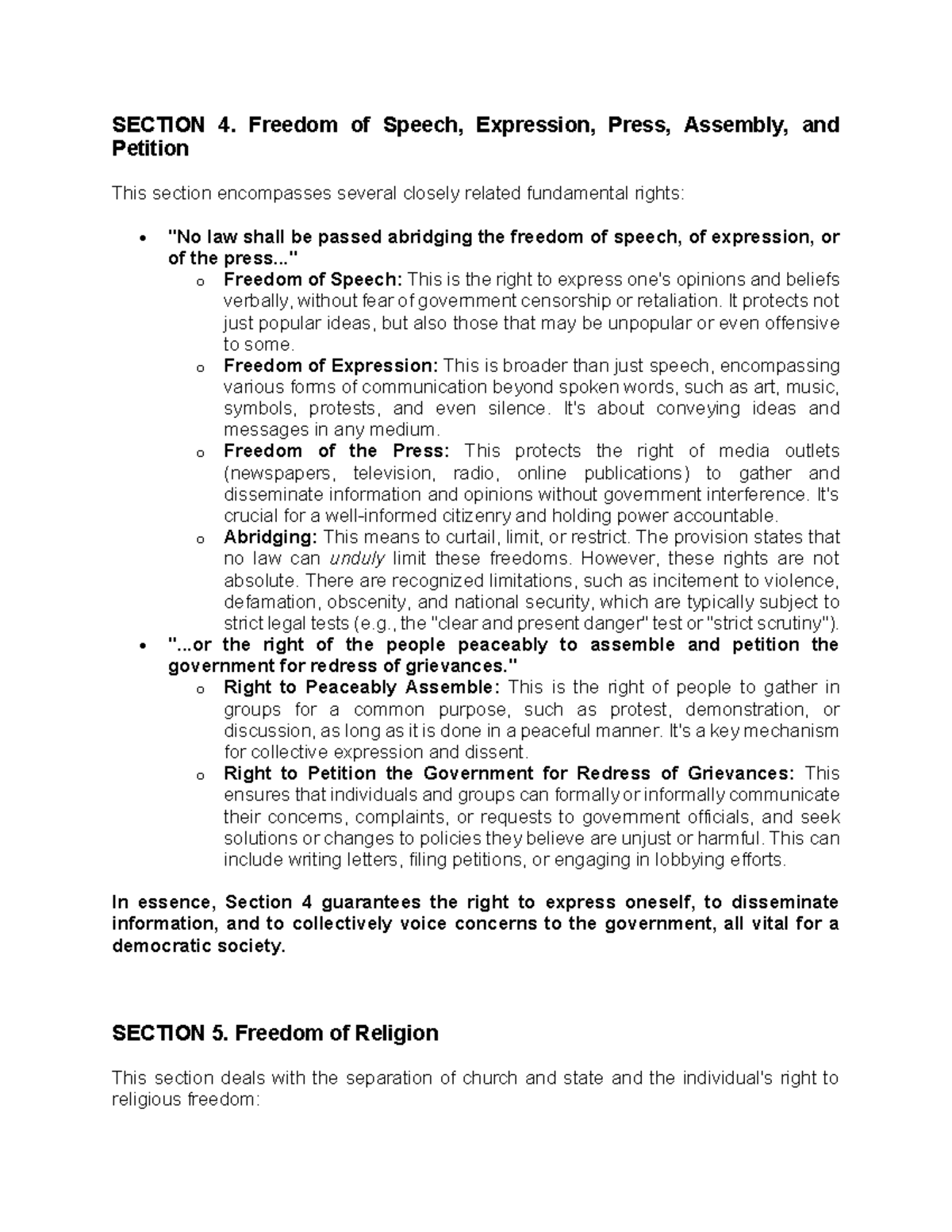 Reading Assignment (July 17): Freedom of Speech & Religion Rights - Studocu