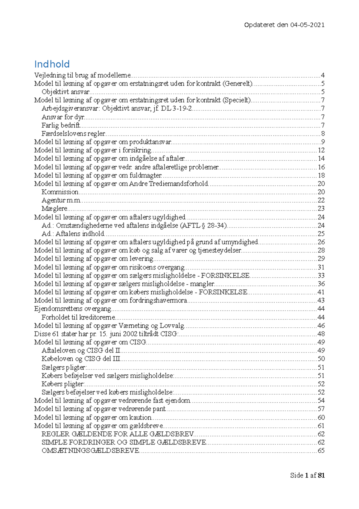 Erhvervsret Noter - Opgaveløsning Modeller og Pensum (Kursusnummer inkluderes) - Document Preview
