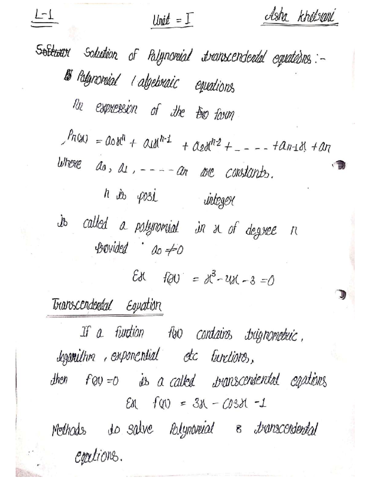 Unit I: Polynomial & Transcendental Equations - Sample M3 Notes - Studocu