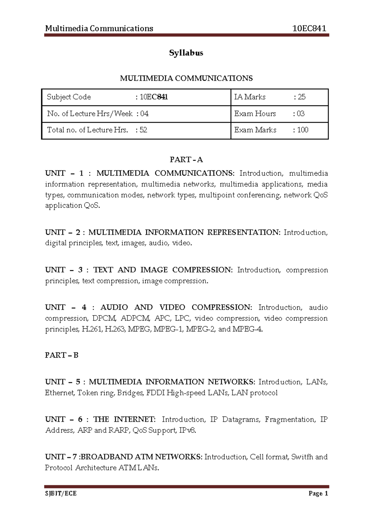Multimedia Communication Syllabus - 10EC841 Lecture Notes - Studocu