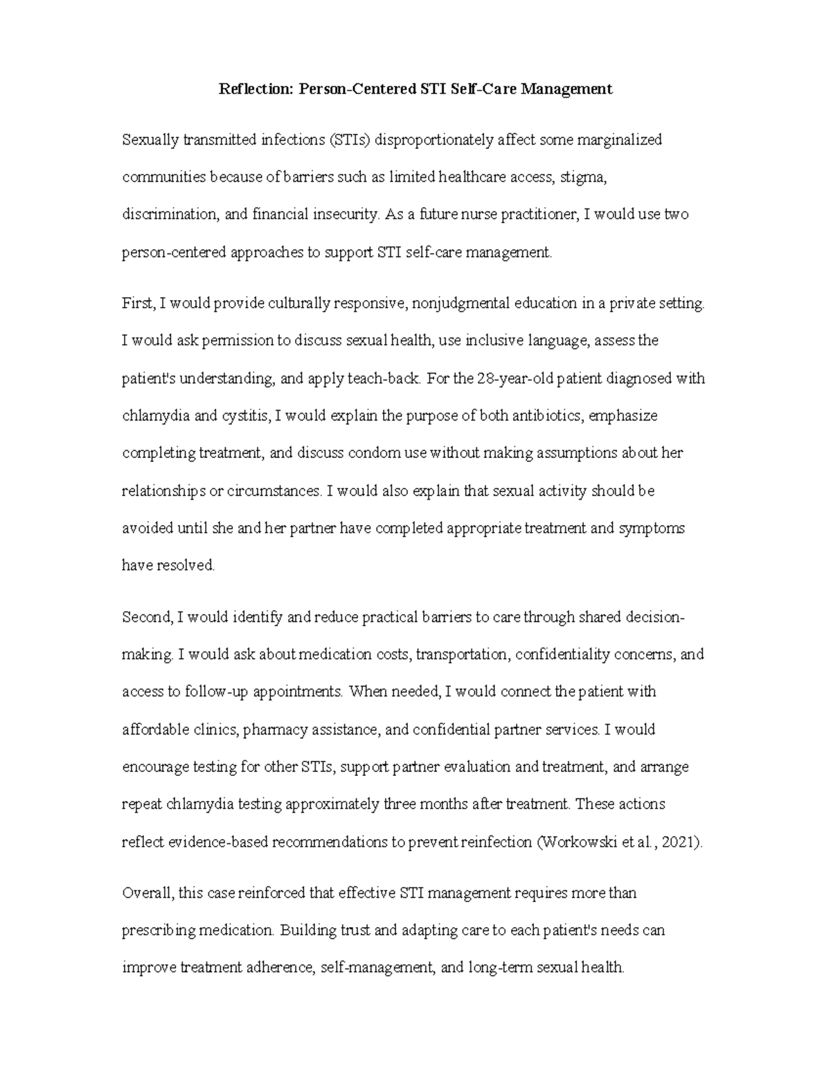 STI Management Reflection: Person-Centered Approaches in Care - Studocu