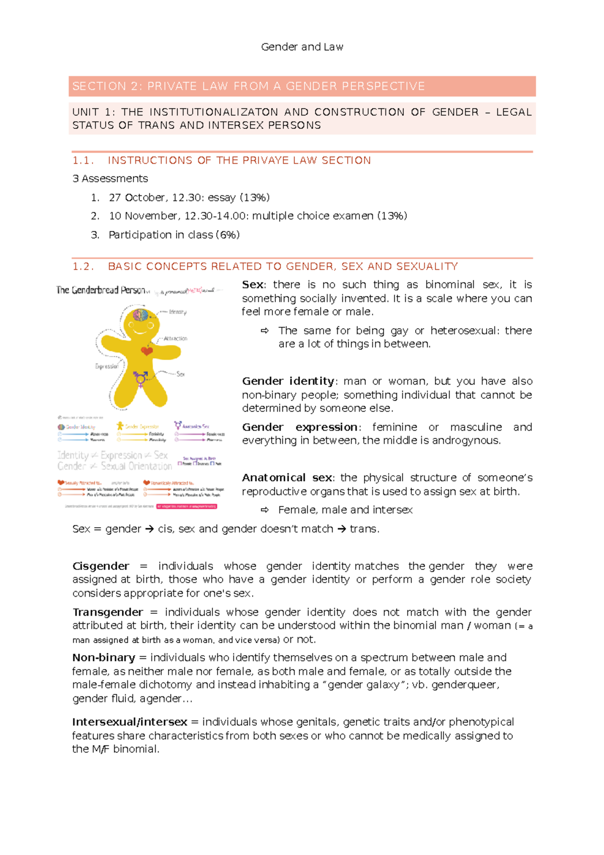 Gender and Law Notes (Section 2): Private Law Perspectives - Studocu