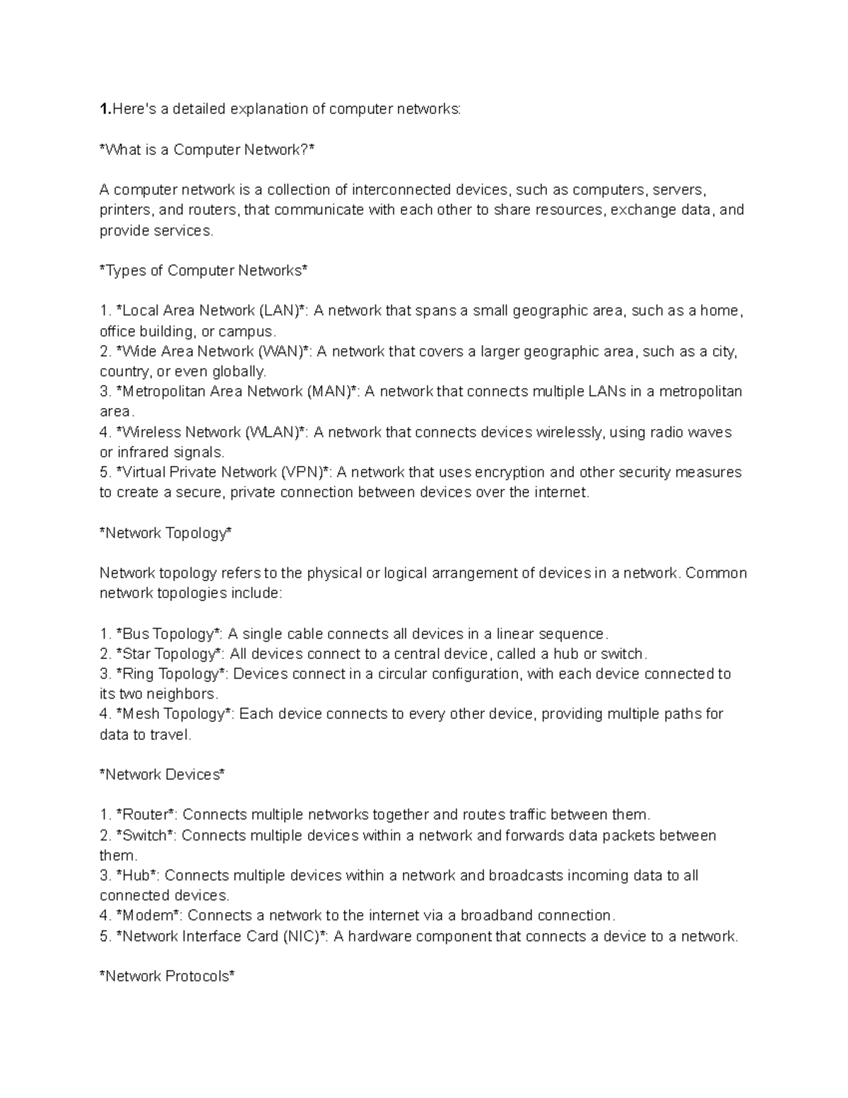 Computer Networks Overview: Detailed Class Notes (Course Code: 1) - Studocu