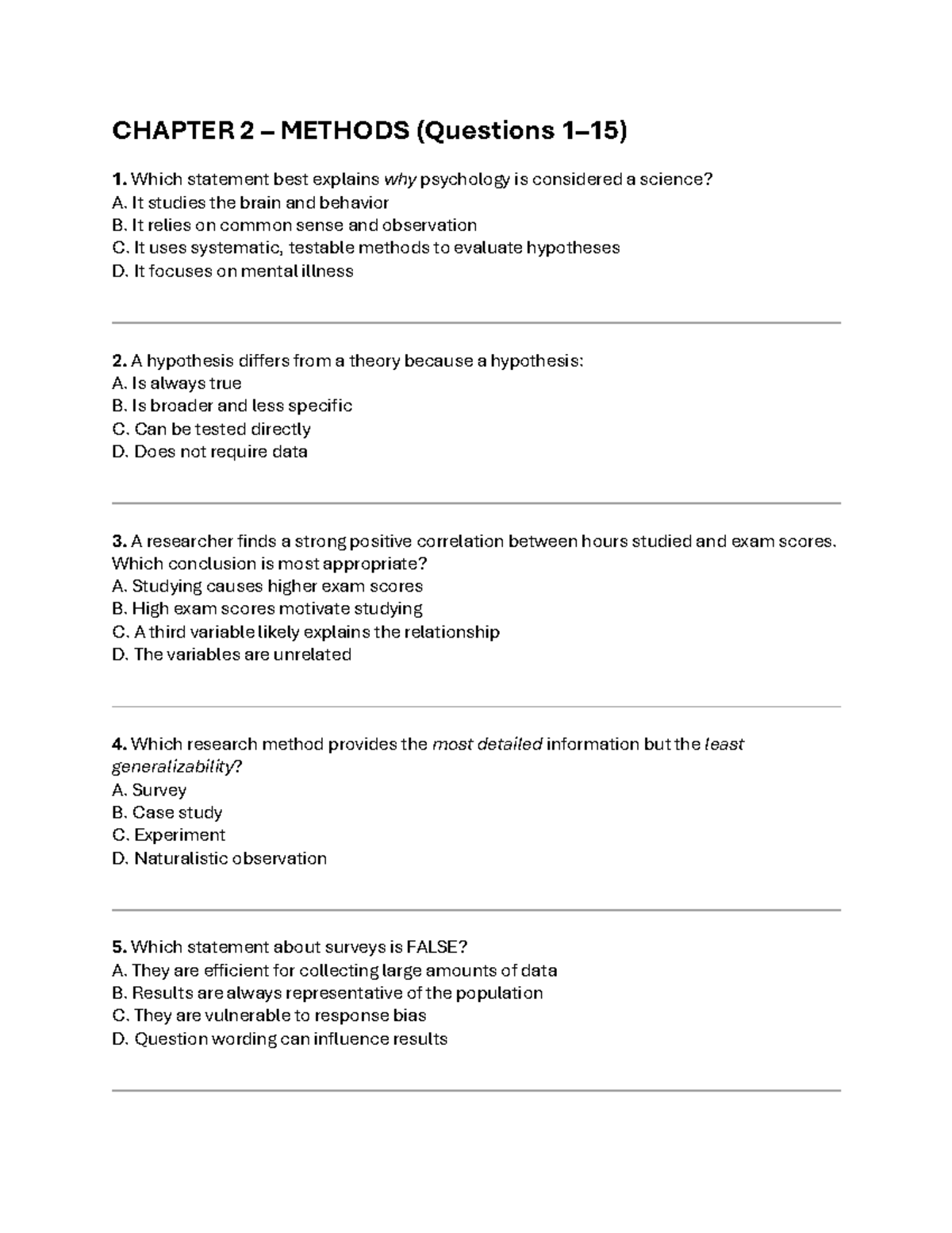 PSY 101 Final Exam Review: Chapter 2 Methods and Key Concepts - Studocu