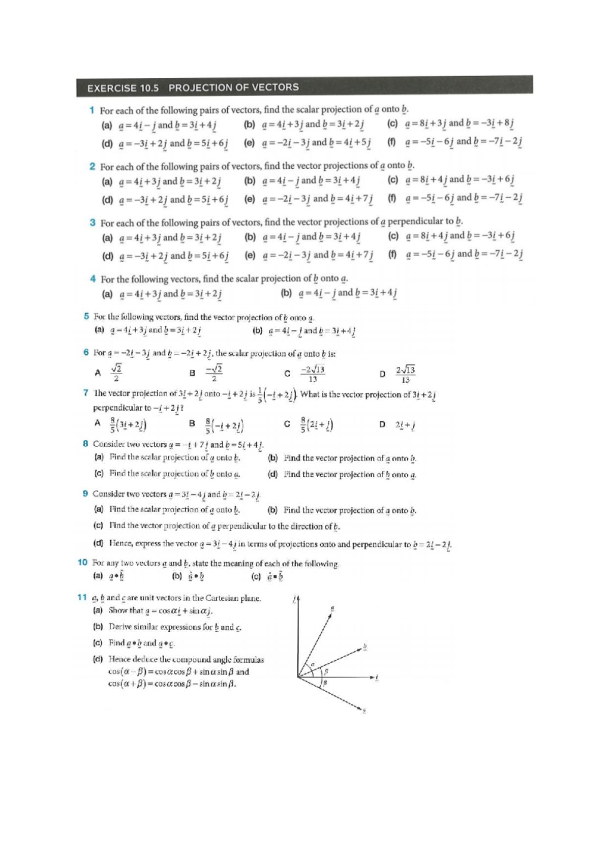 EXERCISE 10.5: Scalar & Vector Projections of Vectors - Studocu
