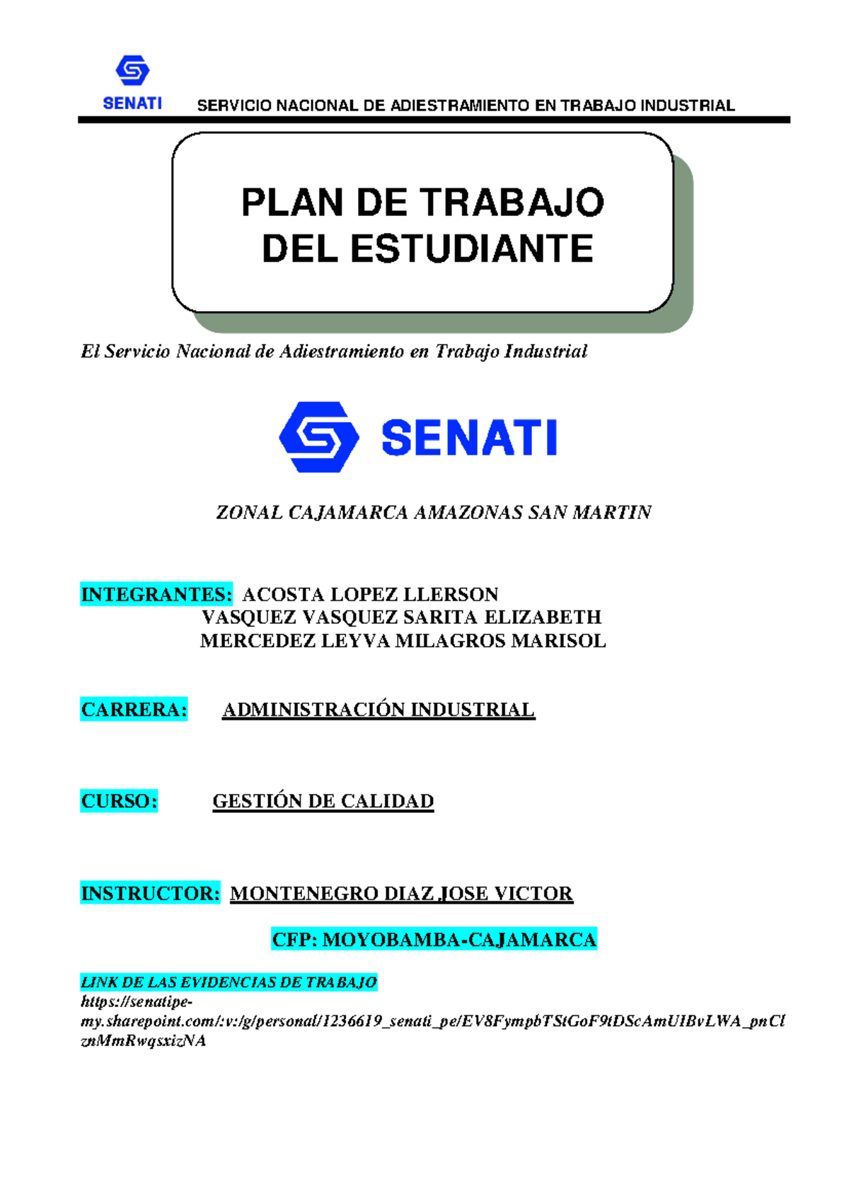 Segunda entrega de TR2 gestión de ca - PLAN DE TRABAJO DEL ESTUDIANTE ...