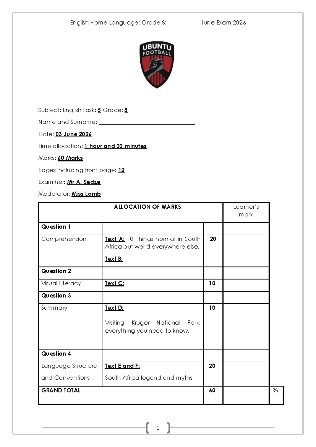Grade 8 English Home Language: June Exam 2026 - Comprehensive Guide