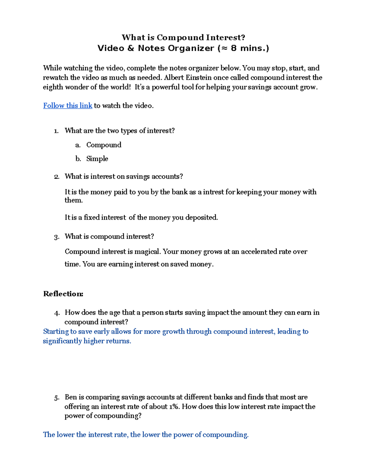 Understanding Compound Interest: A Video Notes Organizer - Studocu
