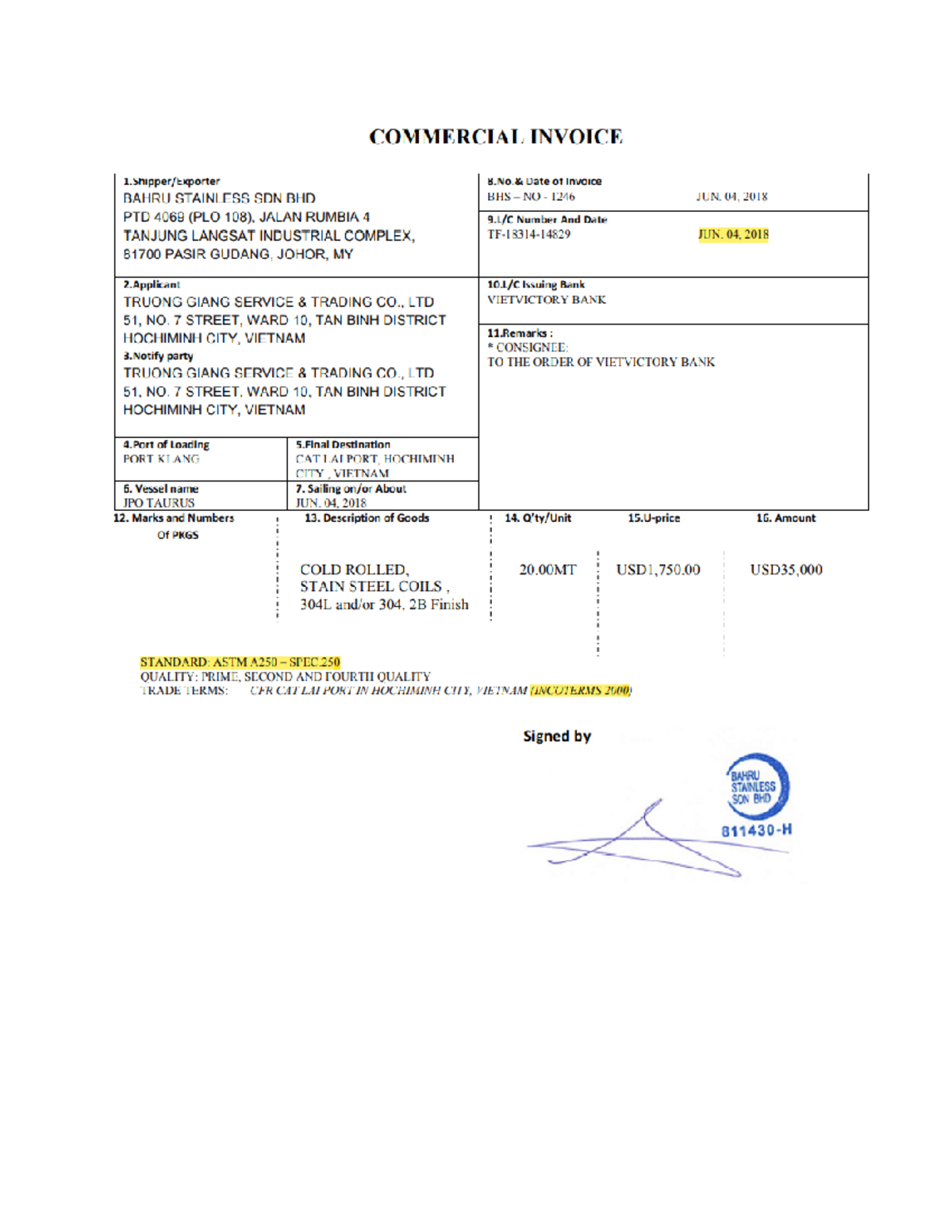 Commercial Invoice Corrections and Explanations (L/C Compliance) - Studocu