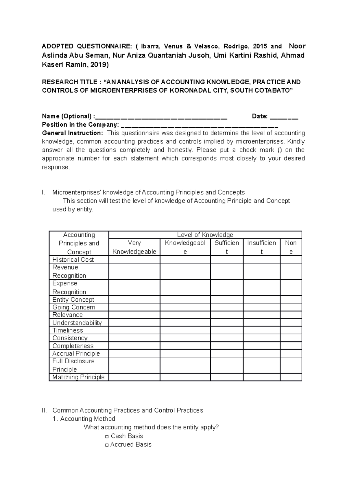Questionnaire - Research on Accounting Knowledge in Microenterprises ...