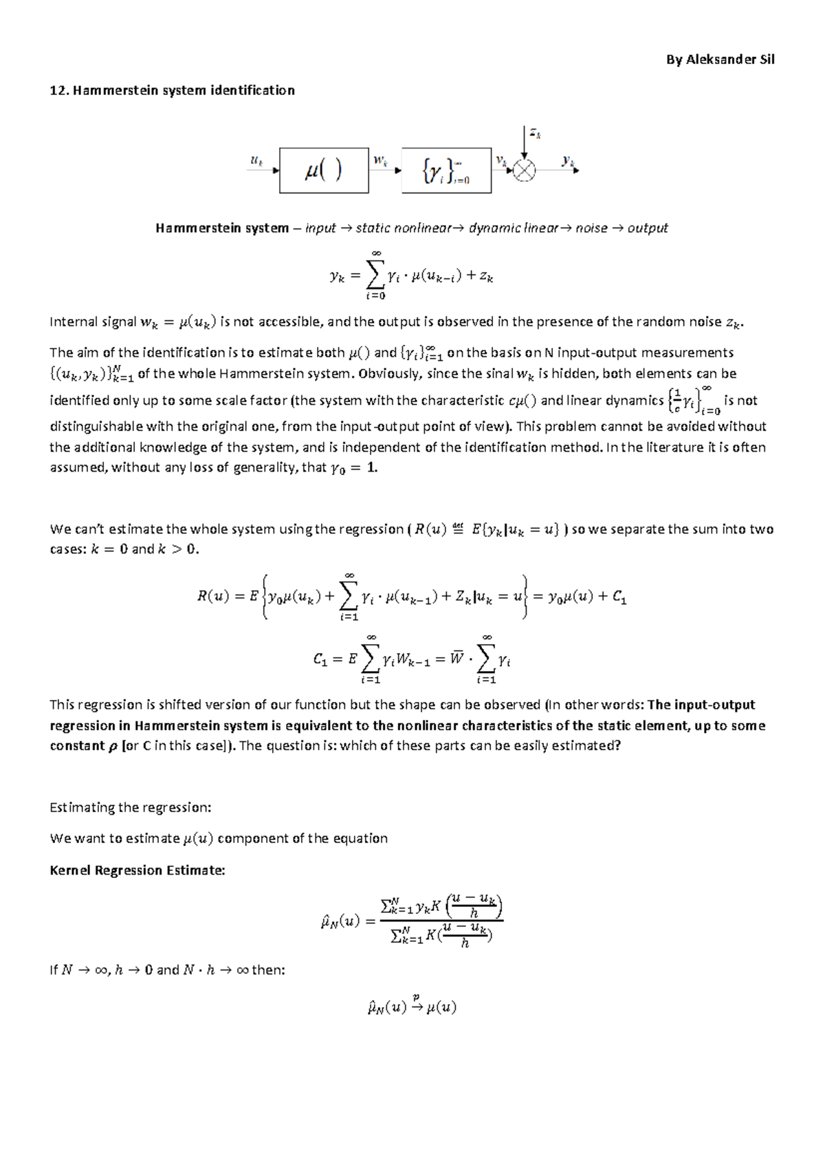 12 Hammerstein system identification - Aleksander Sil 12. Hammerstein ...