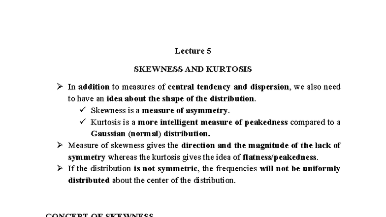 Lecture 7: Understanding Skewness and Kurtosis in Statistics - Studocu
