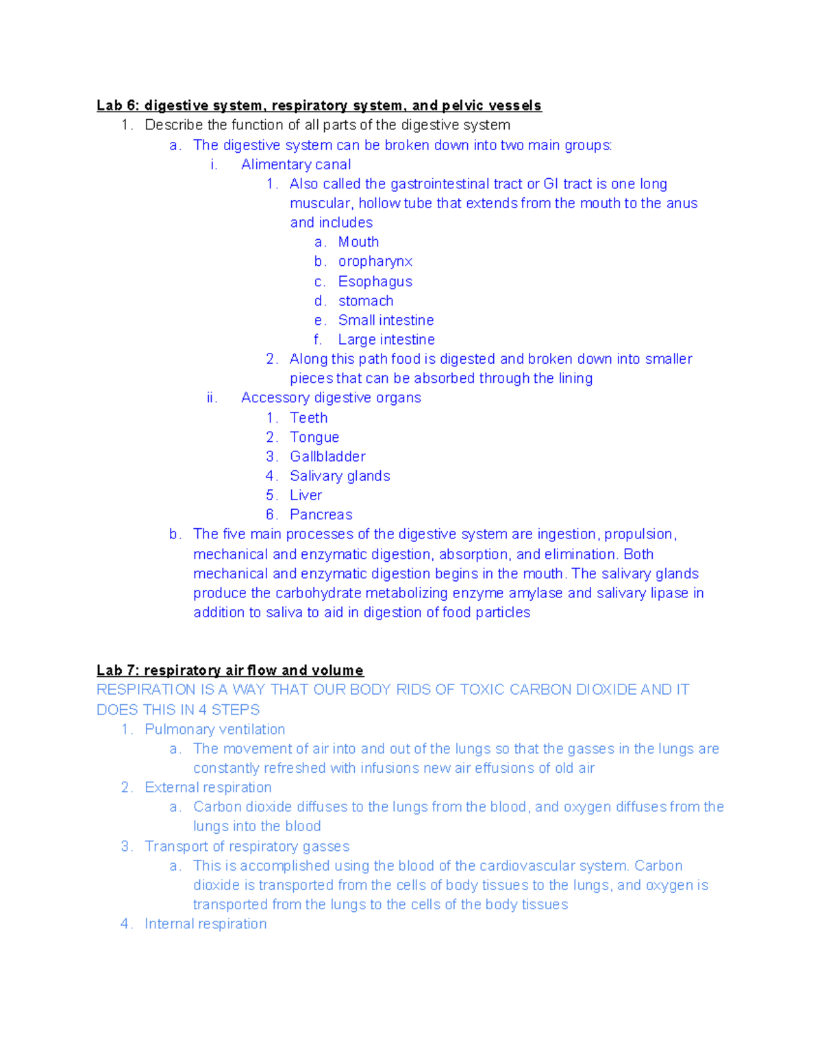 Lab 6 & 7: Overview of Digestive & Respiratory Systems Functions - Studocu