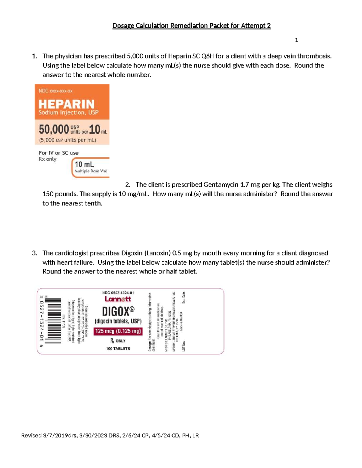Dosage Calculation Remediation Packet for MATH 2 - You Will Pass - Studocu