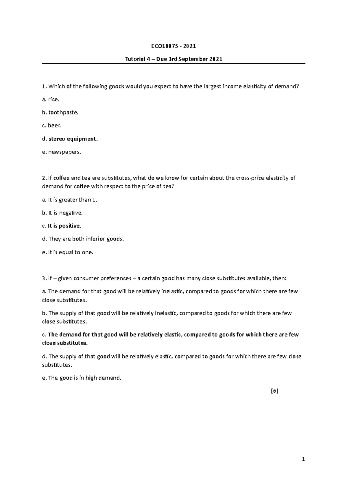 ECO1007S Tutorial 4 Solutions for 2021 Exam Review - Studocu