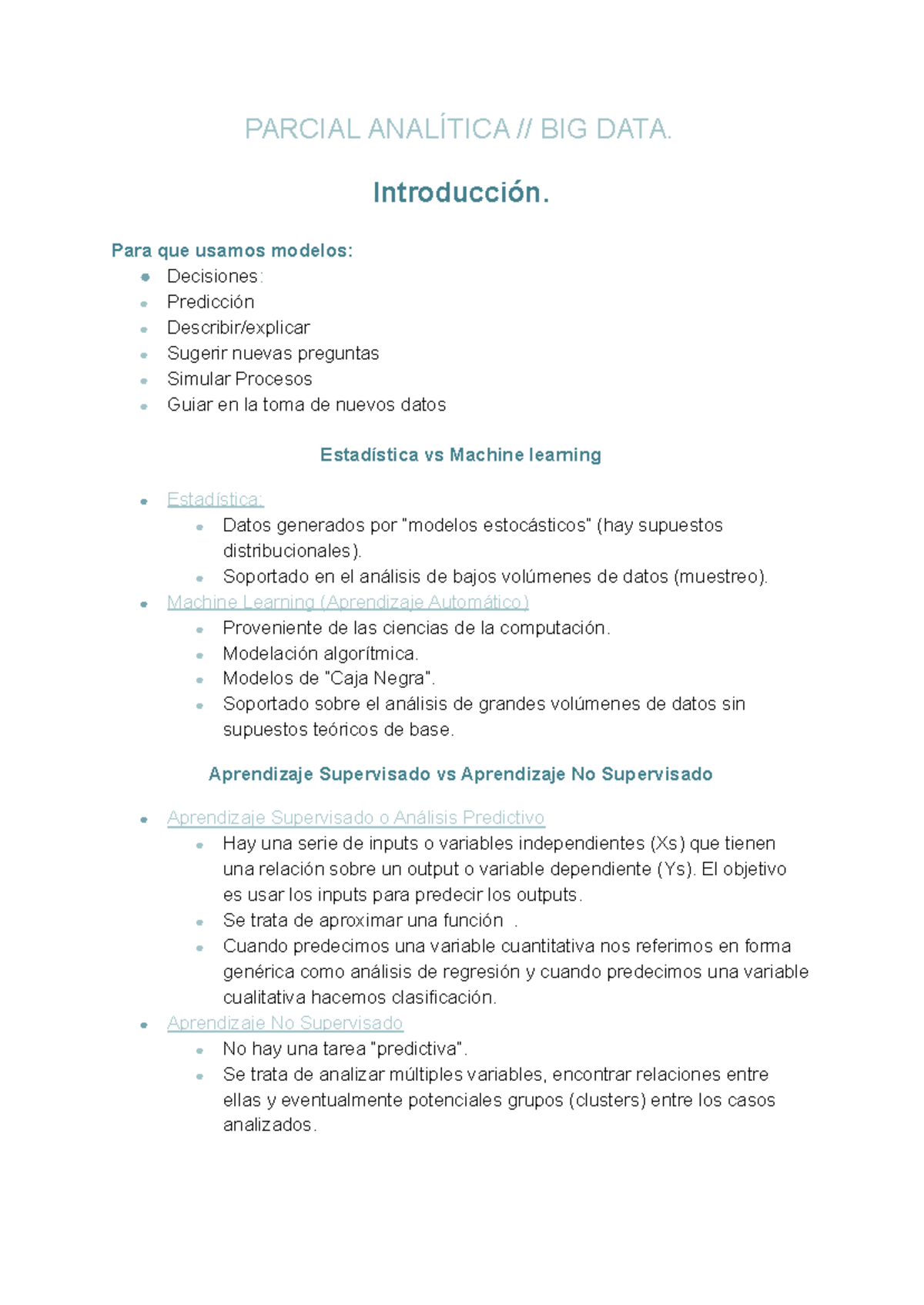 Resumen del Parcial de BIG DATA: Conceptos y Métodos Clave - Studocu