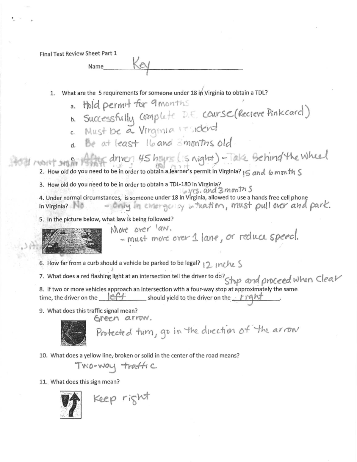 Driver Ed Final Test Review Sheet Part 1 - Studocu