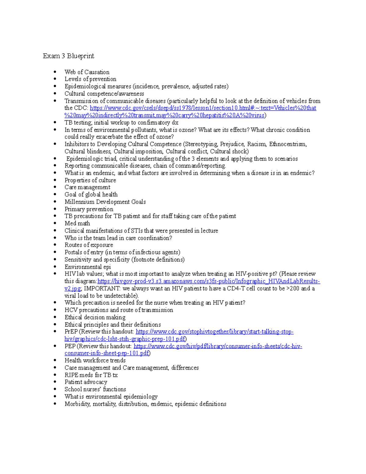 Public Health Exam 3 Study Blueprint: Key Concepts & Topics - Studocu