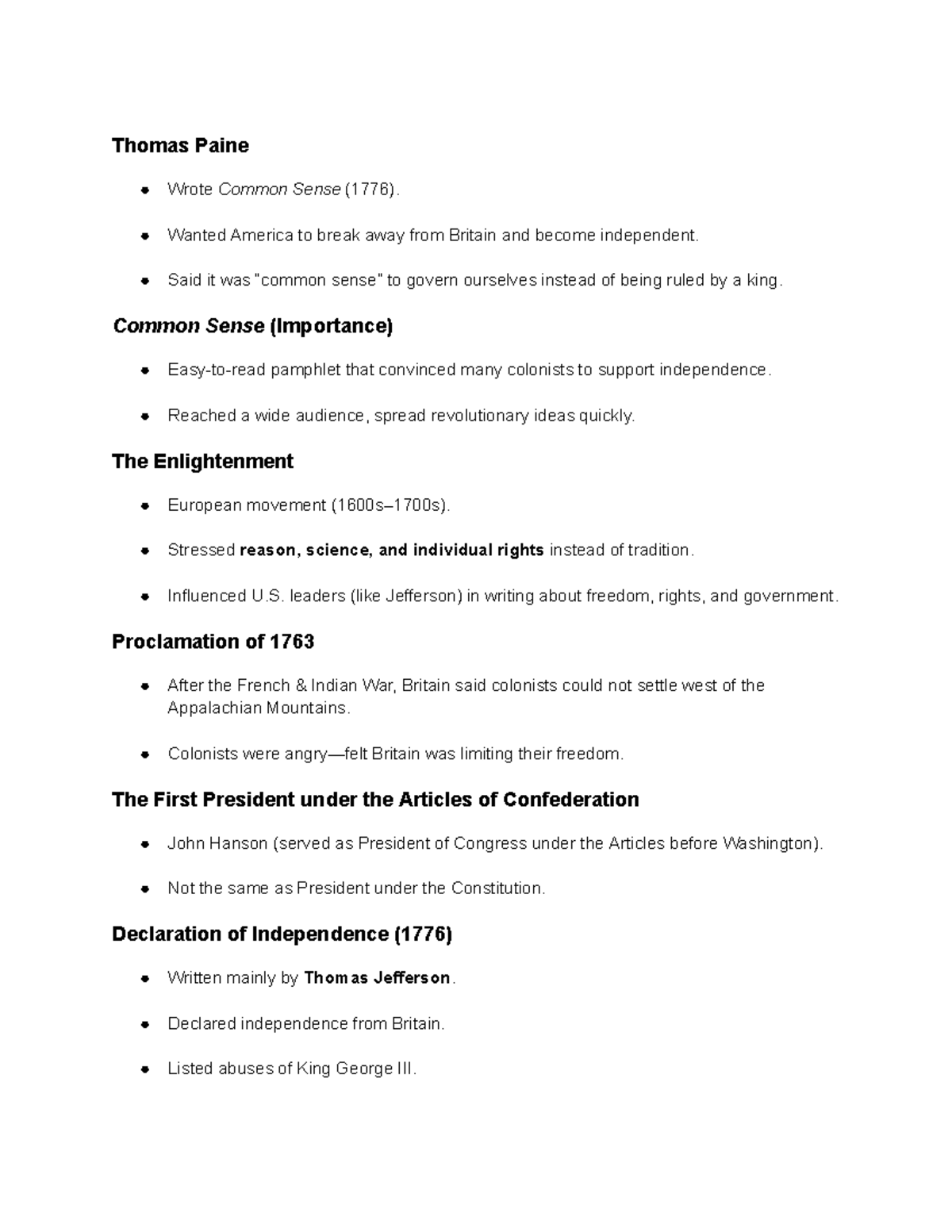 U.S. History Study Guide: Key Documents & Philosophers (1776-1791 ...