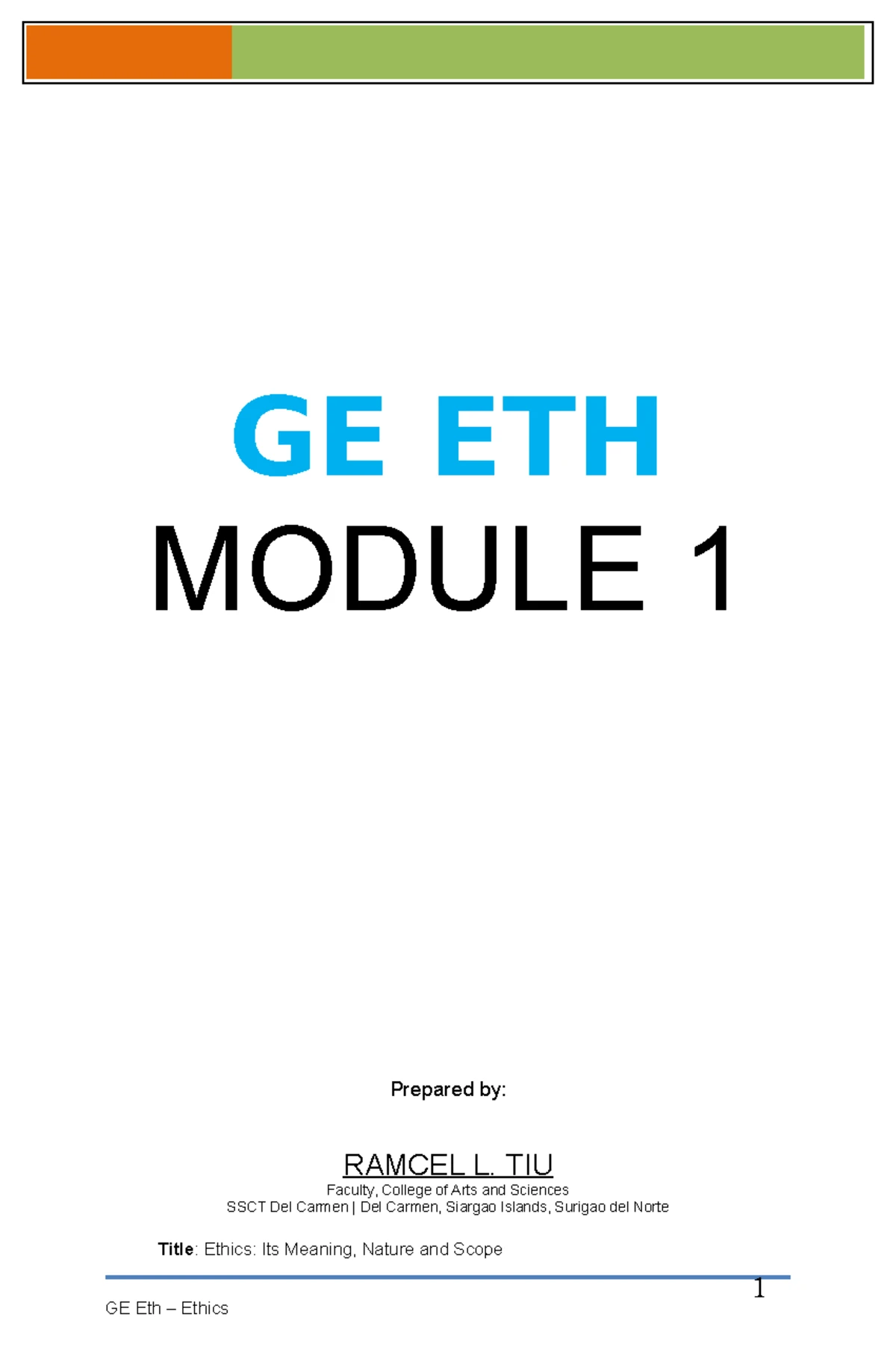 GE ETHICS MODULE 2: Understanding Human Acts and Their Morality - Studocu
