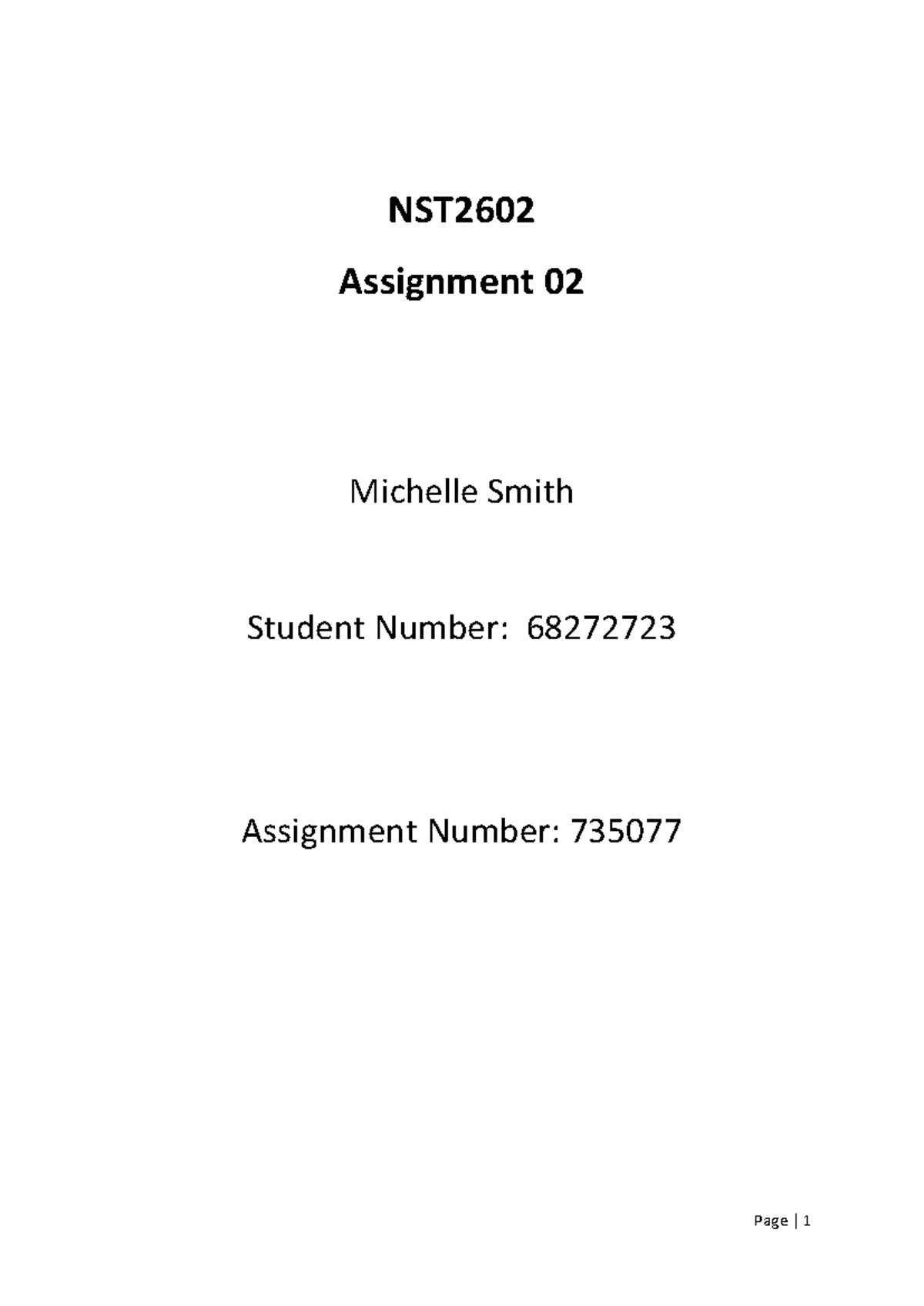 Assignment 02 NST2602 - Michelle Smith - NST - Assignment Student ...