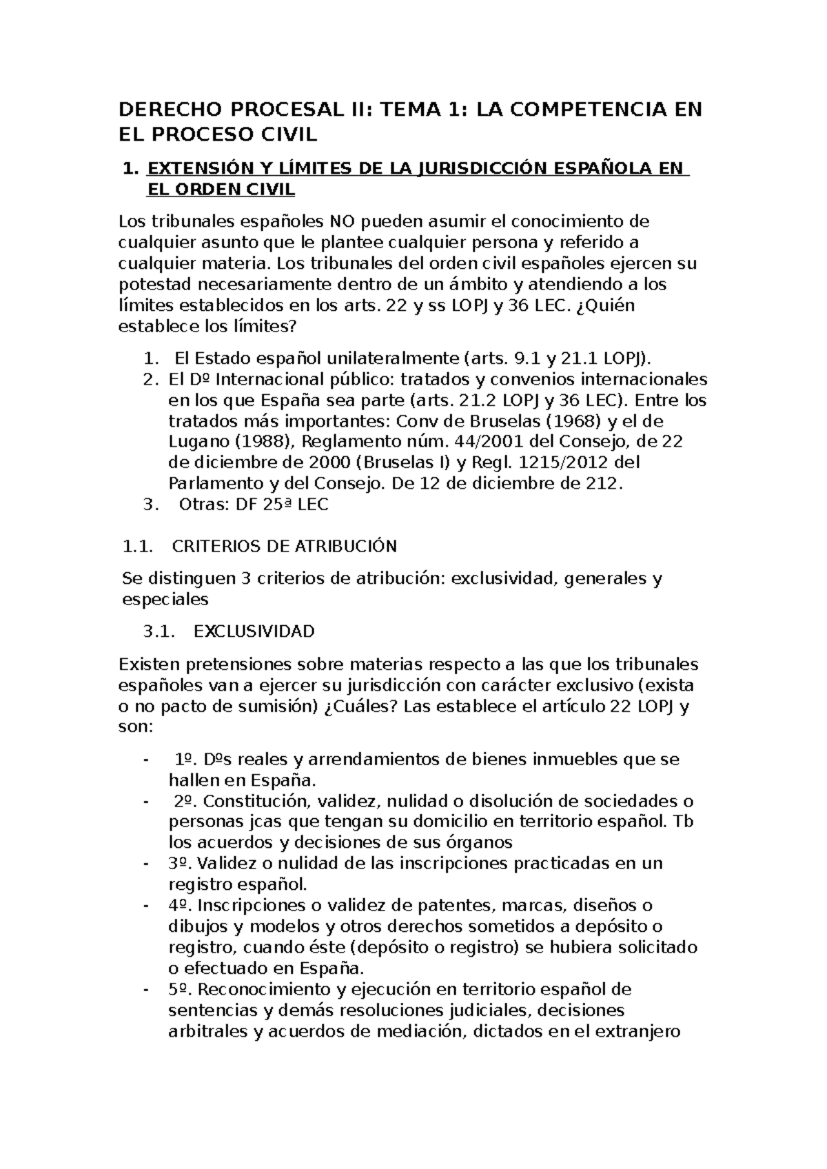 DERECHO PROCESAL II: TEMA 1 - COMPETENCIA EN EL PROCESO CIVIL - Studocu