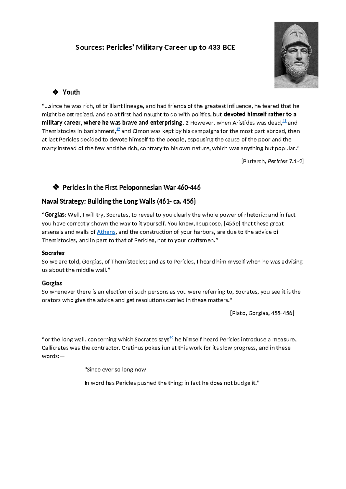 Pericles' Military Career Sources: Insights up to 433 BCE - Studocu