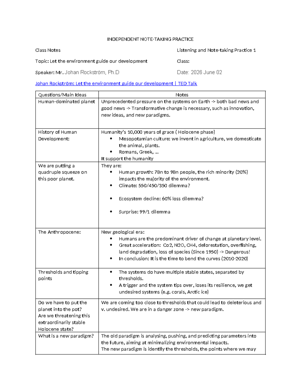Independent Practice 1: Class Notes on Environmental Development - Studocu