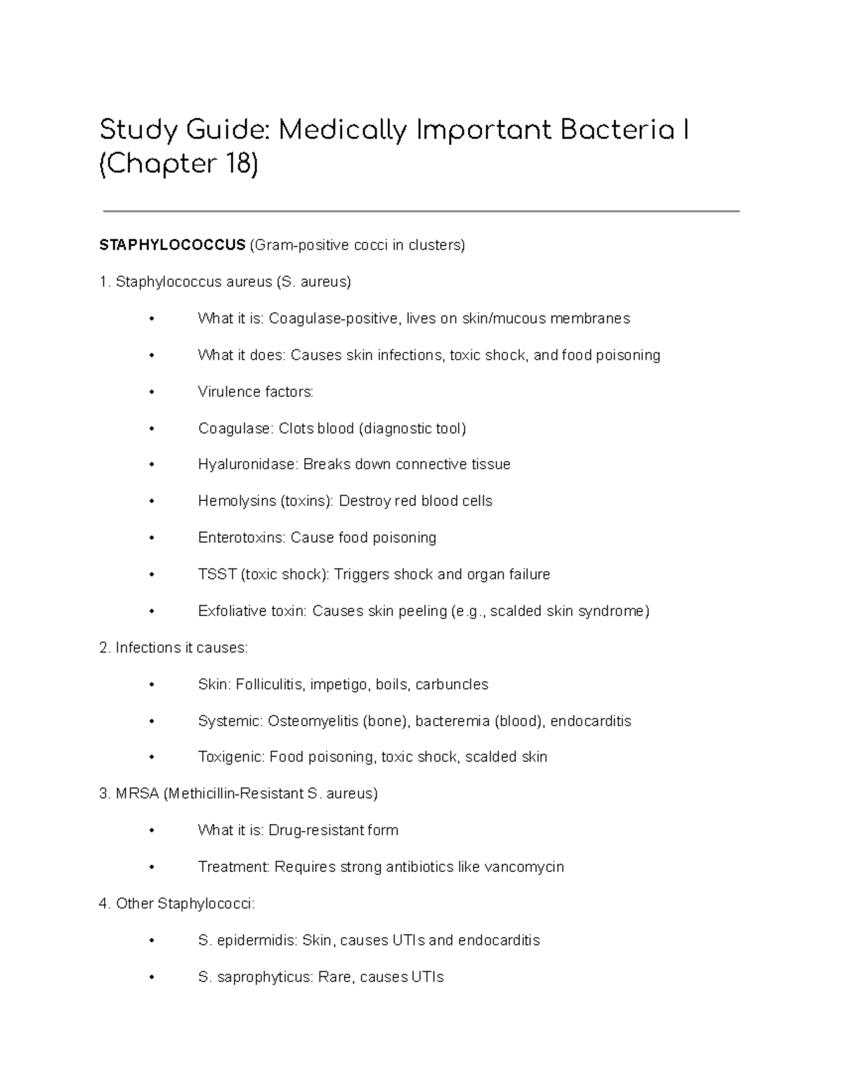 Study Guide: Medically Important Bacteria I (Chapter 18) Notes - Study ...