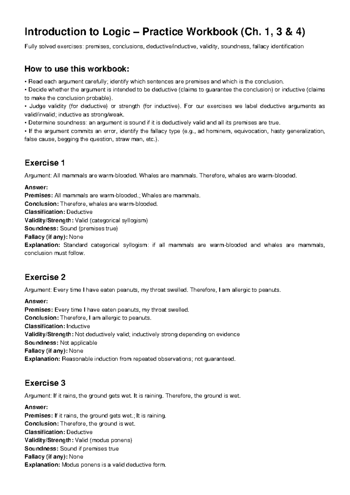 Introduction to Logic Practice Workbook (Ch. 1, 3, 4) - Fully Solved ...