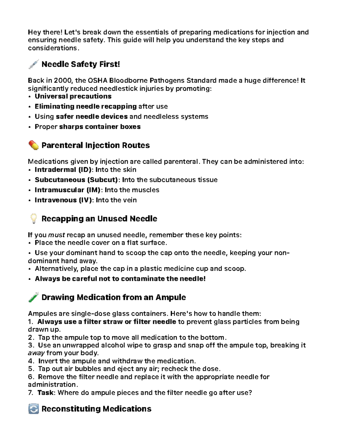 Essential Guide to Safe Med Prep & Injection Techniques - Studocu