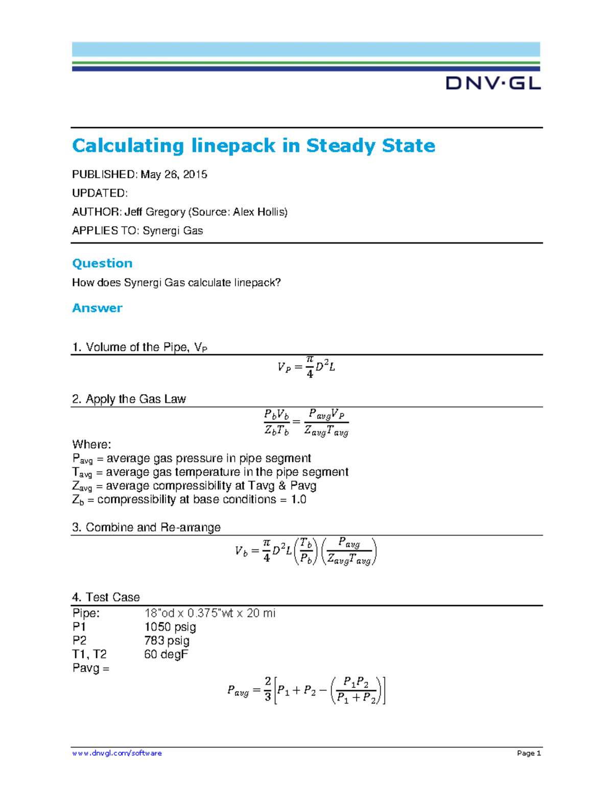 Calculating Linepack in Steady State for Synergi Gas - Studocu