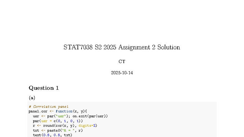 STAT7038 S2 2025 Assignment 2 Analysis and Solutions - Studocu