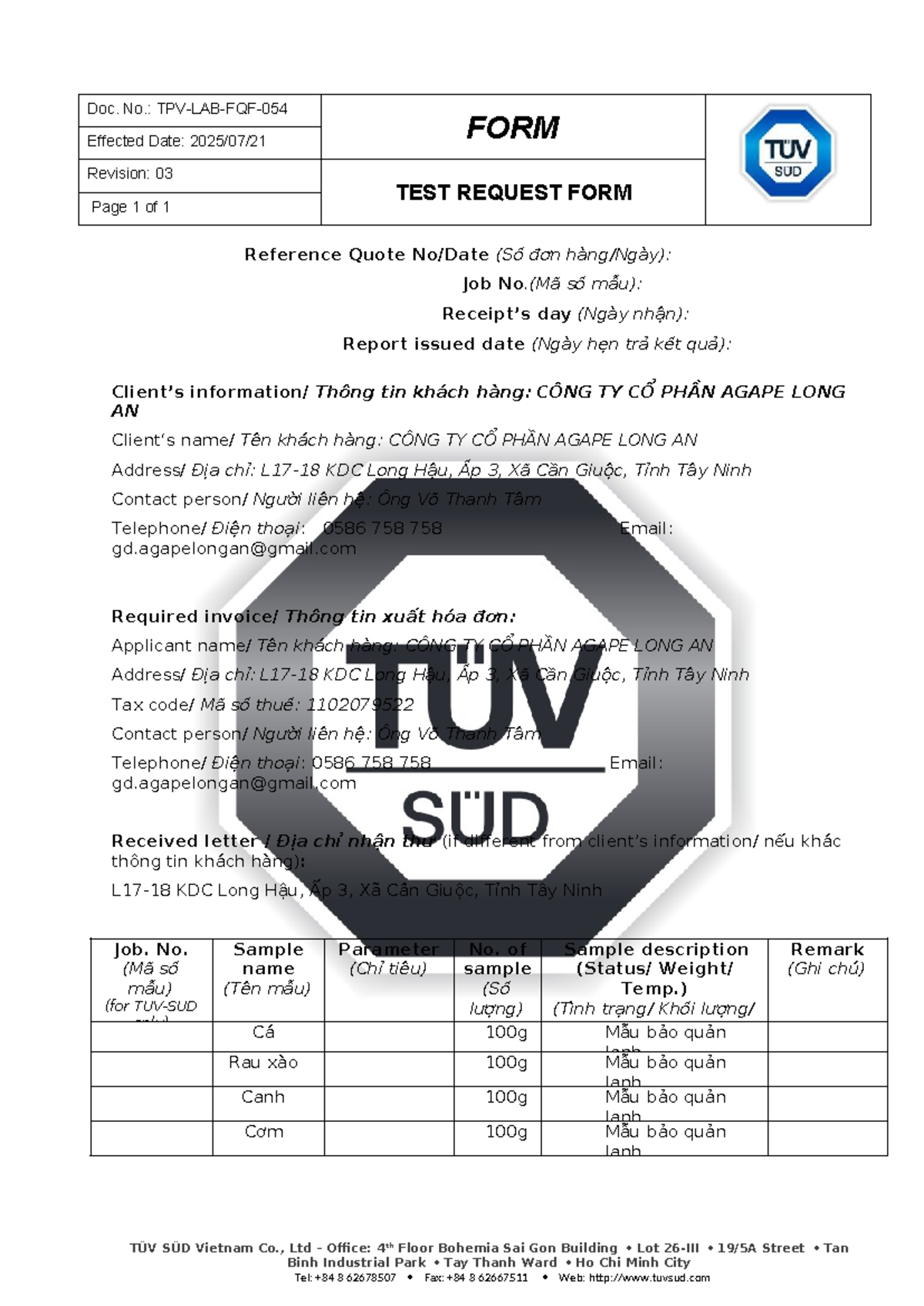Kiểm Nghiệm Mẫu - QUẢN TRỊ (FORM TEST REQUEST) - Studocu