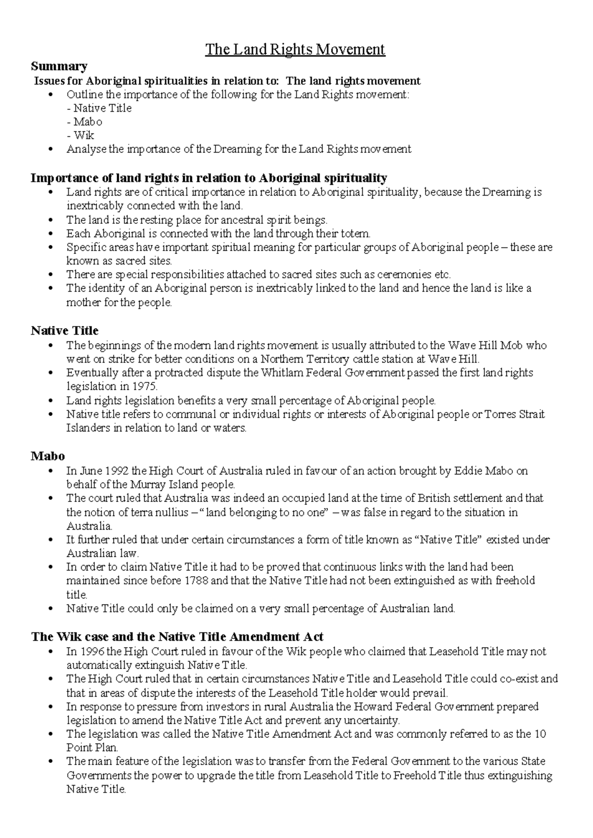 Land Rights Movement Summary: Native Title, Mabo, and Wik Cases ...