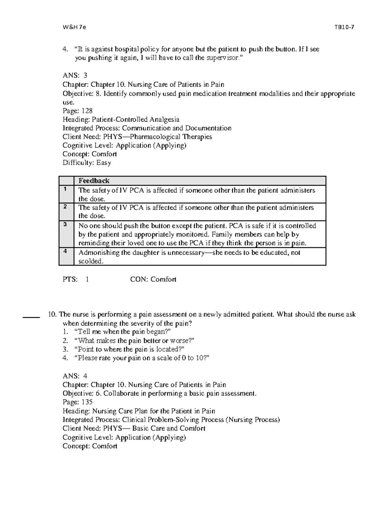 NUR 2241 Chapter 10: Nursing Care of Patients in Pain Notes - Studocu